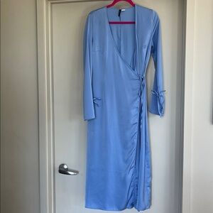 Satin Wrap Midi Dress